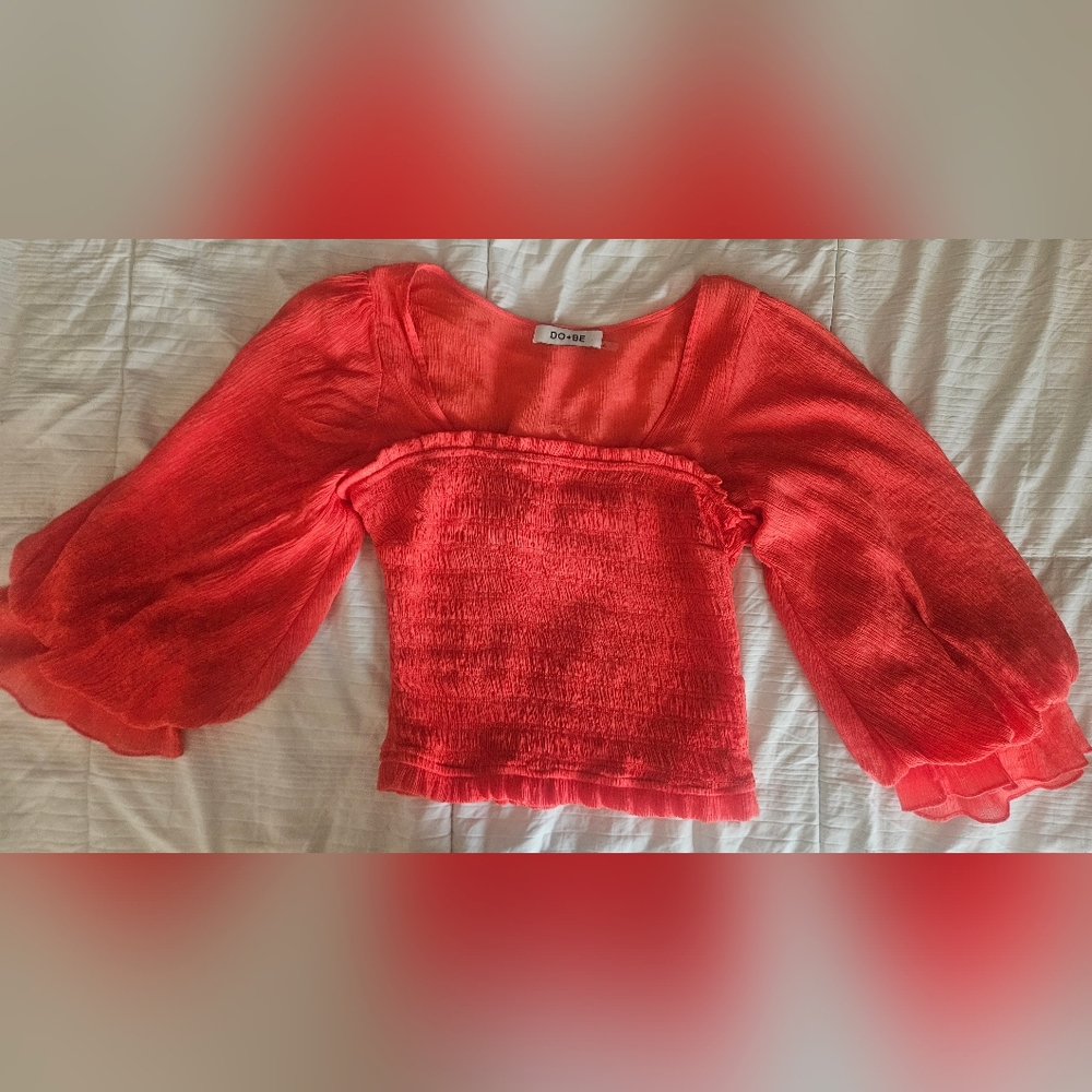 Med DO+BE Vibrant Coral Smocked Blouse